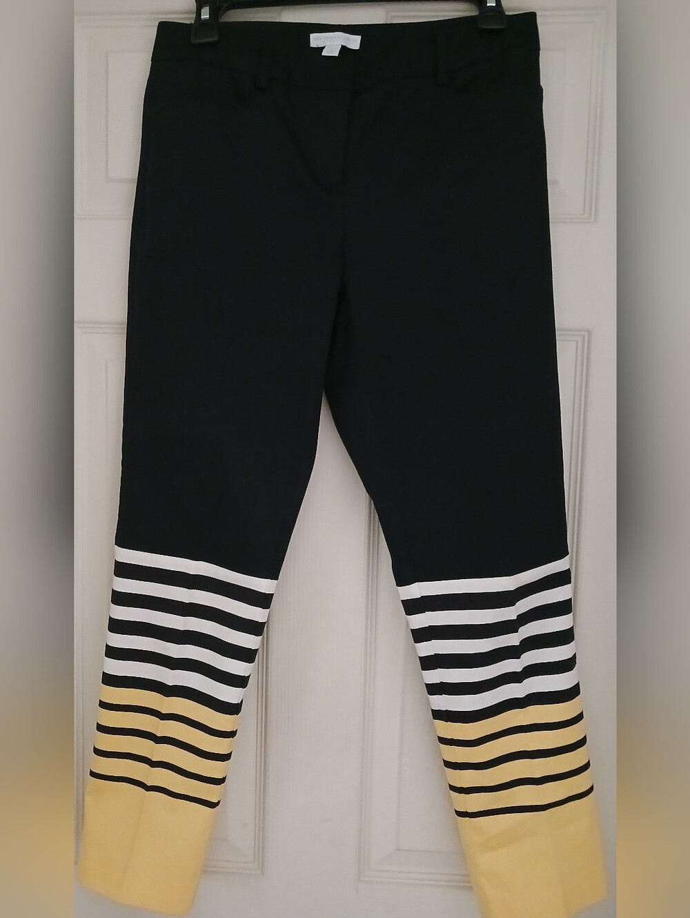 New York & Company Black, White and Yellow Striped Pants